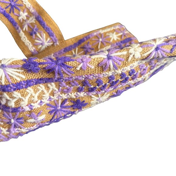 Handcrafted Vintage Tote Bag With Purple & White Embroidery - Picture 5 of 6